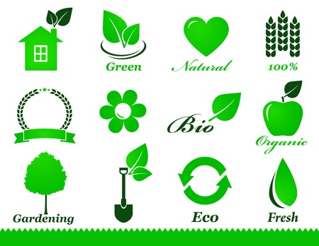green eco icons set on white backgroundのイラスト素材