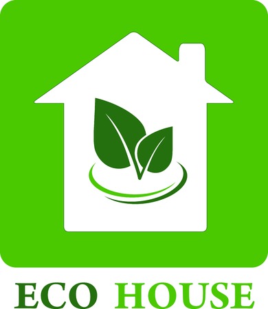 eco house with green leaf with decorative lineのイラスト素材