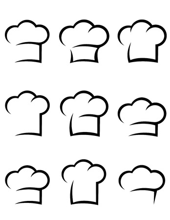 black abstract isolated chef hat set on white backgroundのイラスト素材