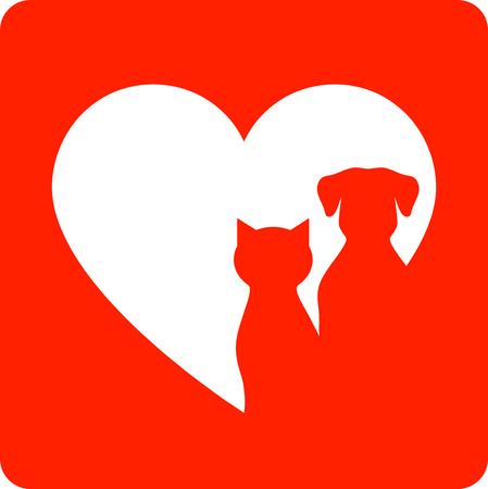 red veterinary sign with pet silhouette and heartのイラスト素材