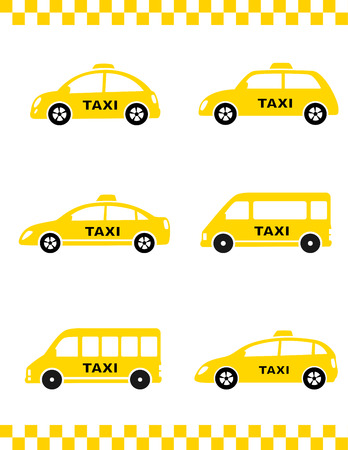 automotive set of isolated yellow taxi car on white backgroundのイラスト素材