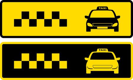 black and yellow taxi icons set with cars silhouetteのイラスト素材