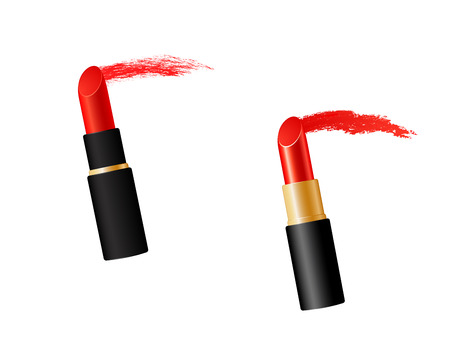 two glossy red lipstick with trace on white backgroundのイラスト素材