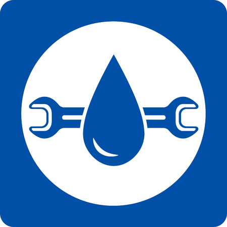 blue plumbing service icon with water droplet and wrenchのイラスト素材