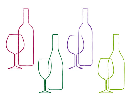 linear wine set of colorful bottle and glass iconのイラスト素材