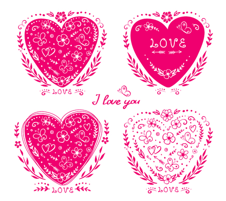 set of hand drawn heartsのイラスト素材