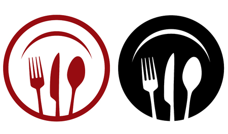 Restaurant icons with fork, knife, plate illustration.のイラスト素材