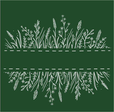 green background with wild herbsのイラスト素材