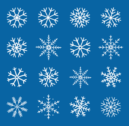 winter hand drawn set of white snowflakesのイラスト素材