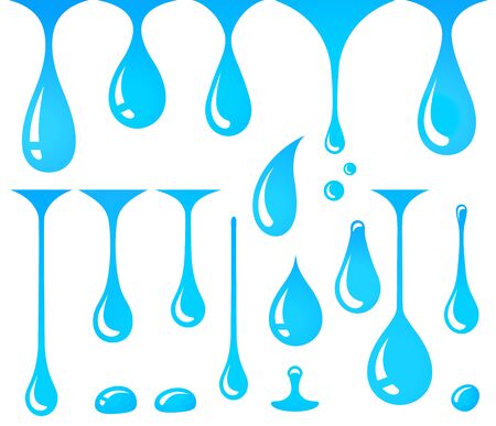 blue falling water drops and blodb set iconsのイラスト素材