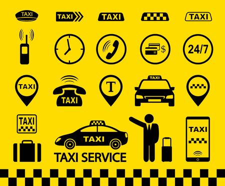 taxi icons transport set with car and passengerのイラスト素材