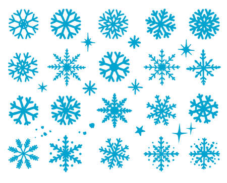 hand drawn snowflakes winter set silhouettesのイラスト素材