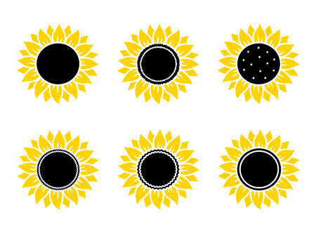 Hand drawn yellow sunflowers set of iconsのイラスト素材