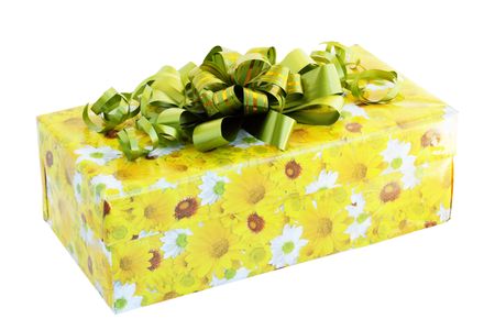 gift wrapped with a green ribbon / isolatedの写真素材