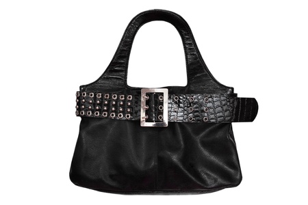 black bag with the belt against the white backgroundの写真素材