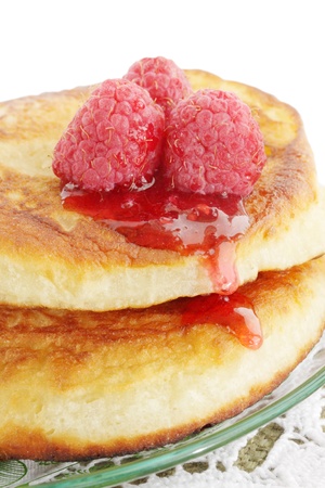 Pile of pancakes with the raspberry-colored jamの写真素材