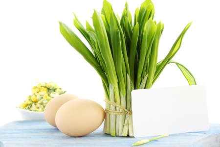 Bouquet from fresh ramson with the eggsの写真素材