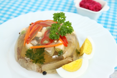 Jellied beef tongue with horseradish and vegetables