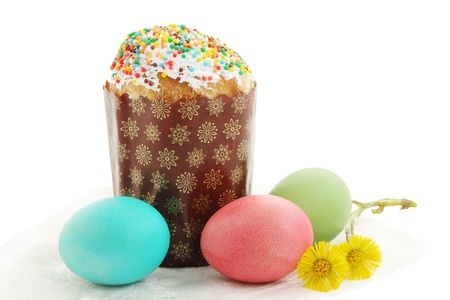 Easter cakes with eggs, festive still life 