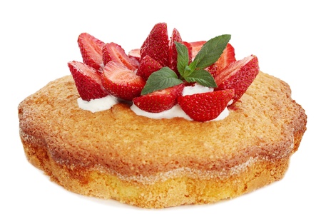 Sponge cake with butter cream and strawberriesの写真素材