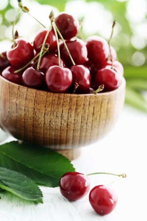 Ripe juicy berries cherries in a bowlの写真素材