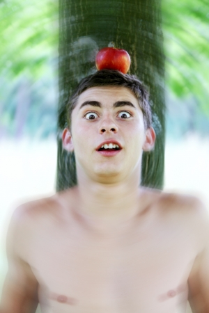man with an apple on his headの写真素材
