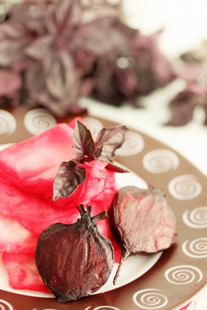 Salad of marinated cabbage and roasted beetの写真素材