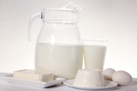 still life of dairy products and soft cheese varietiesの写真素材