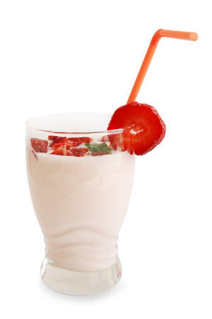 Strawberry yogurt with fruit pieces, the morning breakfastの写真素材