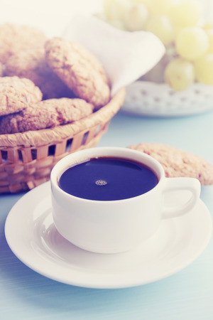 traditional morning breakfast coffee with a cookiesの写真素材