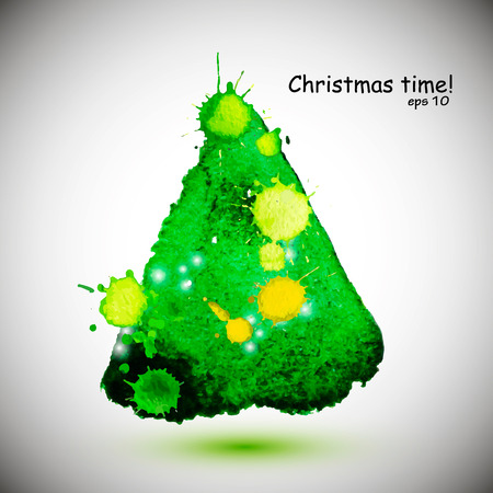 watercolor stylish Christmas tree acrylic paint. Vector illustrationのイラスト素材