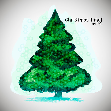 watercolor stylish Christmas tree acrylic paint. Vector illustrationのイラスト素材