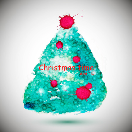 watercolor stylish Christmas tree acrylic paint. Vector illustrationのイラスト素材