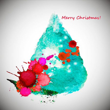 watercolor stylish Christmas tree acrylic paint. Vector illustrationのイラスト素材