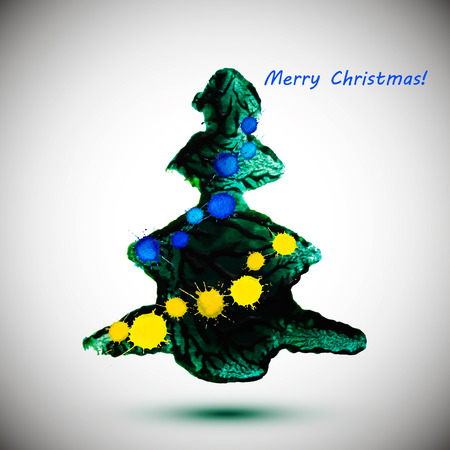 watercolor stylish Christmas tree acrylic paint. Vector illustrationのイラスト素材