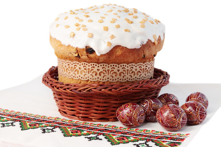 Easter cake with eggs isolated on white