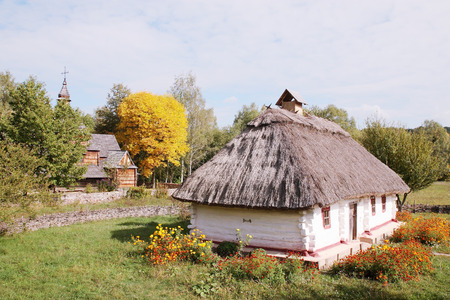 Sample of old houses Ukraine in "Pirogovo" museum in Ukraineの写真素材