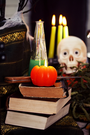 Halloween still life with pumpkins. Studio shotの写真素材