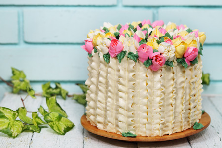 Spring Cake on a blue background