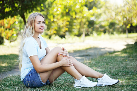 woman resting in the parkの写真素材