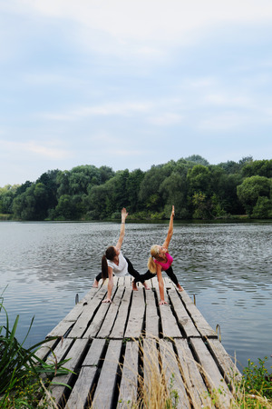 Exercises for balance on the berthの写真素材