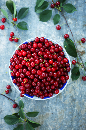 cherry in a bowl, top view