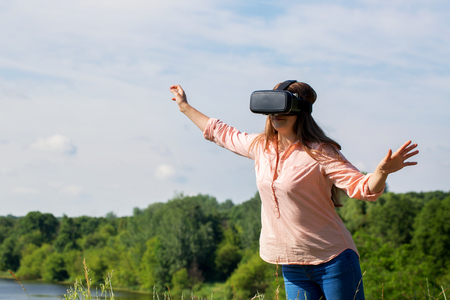 woman in virtual reality glassesの写真素材