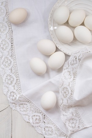 eggs on a towel, top viewの写真素材