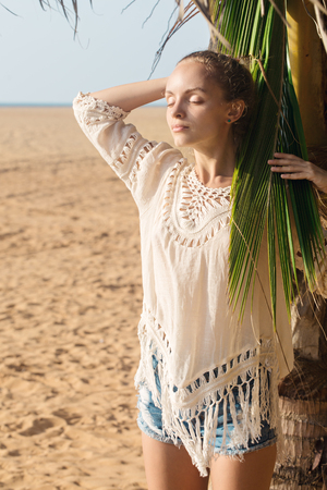 girl with closed eyesの写真素材