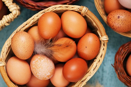 Beautiful eggs in basketsの写真素材
