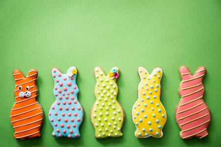 five rabbits on a green backgroundの写真素材