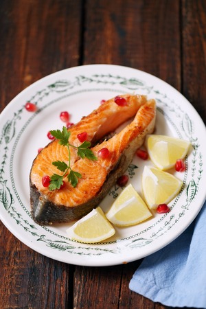 Grilled fish steak salmonの写真素材
