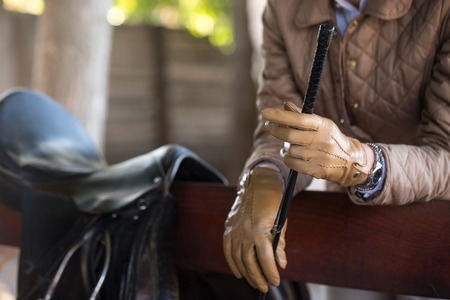 Beautiful woman with a whipの写真素材