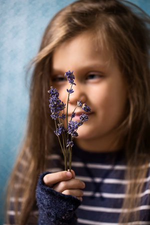 Beautiful girl with lavenderの写真素材